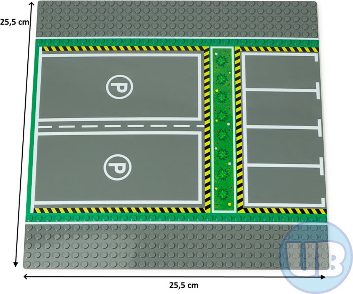 Uniblocks City wegenplaat Parkeerplaats - 25,5 x 25,5 cm | Bouwplaat 32x32 noppen |wegen | stad | city | combineer met Lego bouwplaten | Geschikt voor LEGO bouwplaten bouwplaat wegplaat